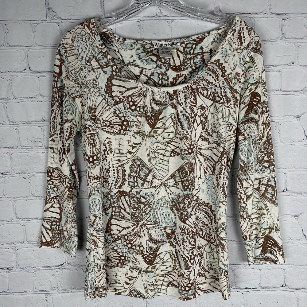 WINTER SILKS long sleeve silk modal blend soft lightweight scoop neck top size S